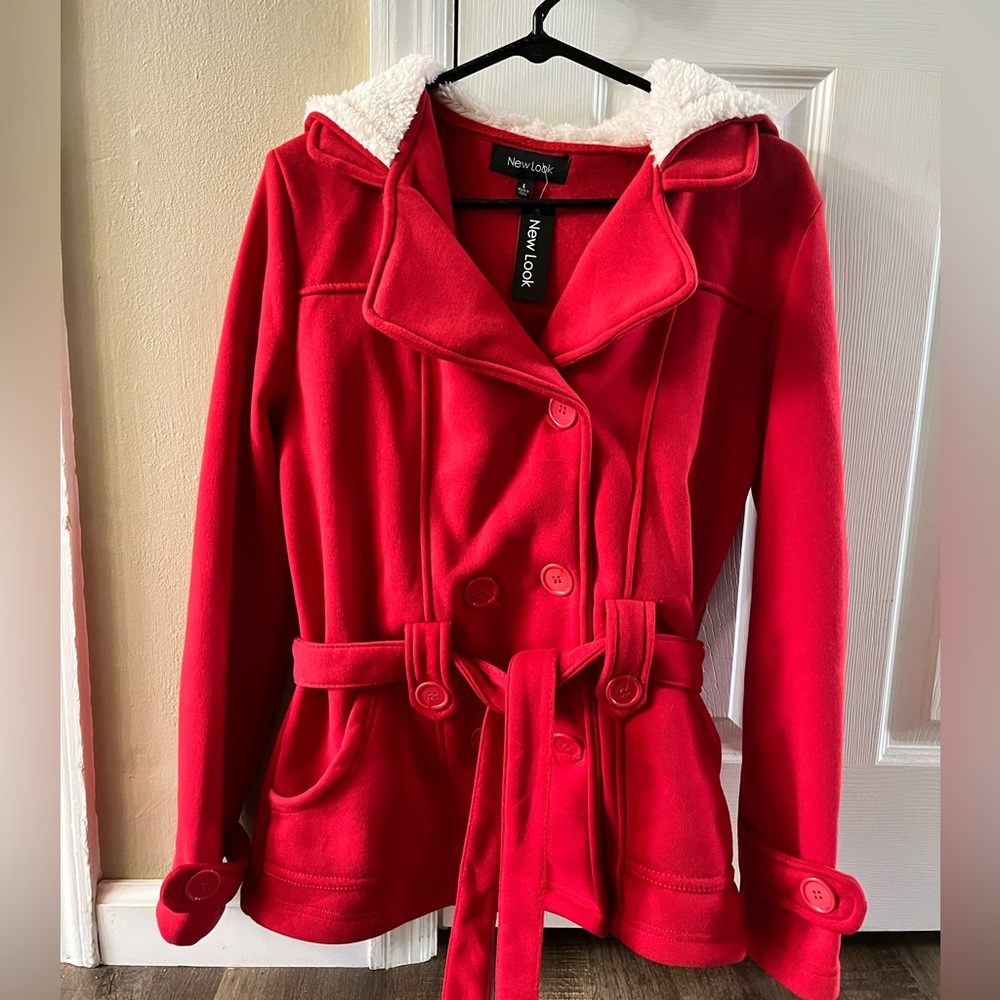 New NEW LOOK Sherpa Hooded Jacket in Red